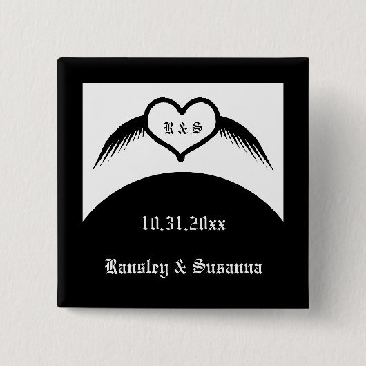ゴシック結婚ス翼ハートカスタムモノグラムの 缶バッジ (正面)