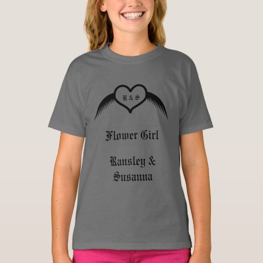 ゴシック結婚ス翼ハートカスタムモノグラムの Tシャツ (正面)