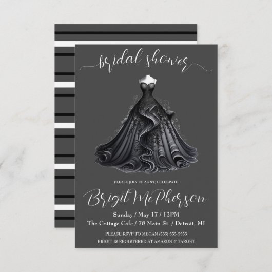 ゴシック結婚ズのドレス、ブライダルガウン、ブライダルシャワー 招待状 (正面/裏面)