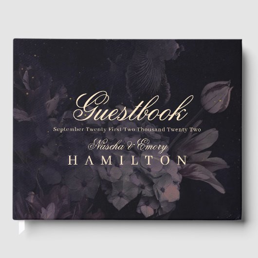 ゴシック結婚ズの紫色の水彩フローラボホ ゲストブック (正面)