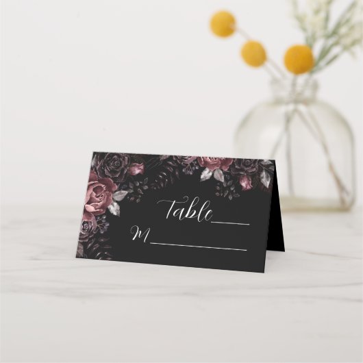 ゴシック結婚ズの黒い黒い花模様表 プレイスカード (正面)