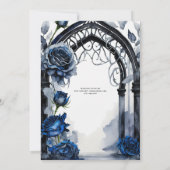 ゴシック結婚ズブラックブルーバラアーチ代替 招待状 (裏面)