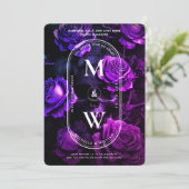 ゴシック結婚モノグラムスカルダークパープルバラ 招待状 (スタンド正面)