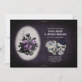 ゴシック結婚ヴィンテージフローラ紫スカル 招待状 (正面)