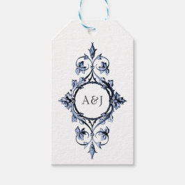 ゴシック結婚体の金縁モノグラム ギフトタグ