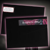 ゴシック結婚式招待状レッドブラックサテンエレガント ラップアラウンドラベル