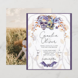 ゴシック結婚式招待状紫オレンジスカル