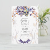 ゴシック結婚式招待状紫オレンジスカル 招待状 (スタンド正面)