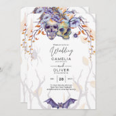 ゴシック結婚式招待状紫オレンジスカル 招待状 (正面/裏面)