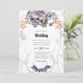 ゴシック結婚式招待状紫オレンジスカル 招待状 (スタンド正面)