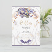 ゴシック結婚式招待状紫オレンジスカル 招待状 (スタンド正面)