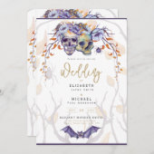 ゴシック結婚式招待状紫オレンジスカル 招待状 (正面/裏面)