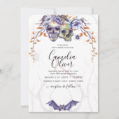 ゴシック結婚式招待状紫オレンジスカル 招待状 (正面)