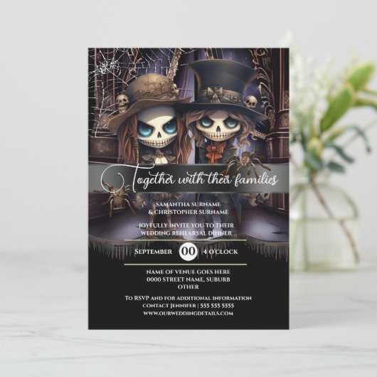 ゴシック結婚様式の新郎新婦の不気味な教会ゴシック 招待状 (スタンド正面)