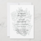 ゴシック結婚白のモダンフローラエレガントハート 招待状 (正面)