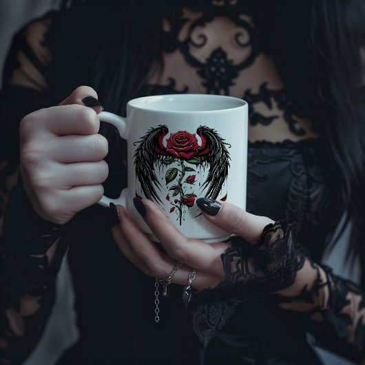 ゴシック翼のある赤いバラ ジャンボコーヒーマグカップ