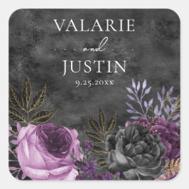 ゴシック色の紫と黒のフローラ結婚ズ スクエアシール
