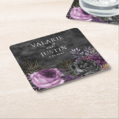 ゴシック色の紫と黒のフローラ結婚ズ スクエアペーパーコースター (アングル)