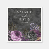 ゴシック色の紫と黒のフローラ結婚ズ スタンダードカクテルナプキン (正面)