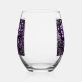 ゴシック色の蝶の紫の黒パーソナライズされた ステムなしワイングラス (右)