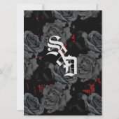 ゴシック色の黒の赤グランジテクスチャ付き黒のバラ 招待状 (裏面)