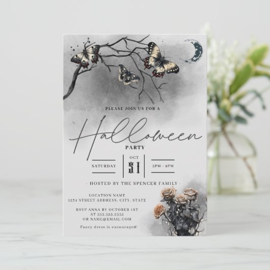 ゴシック蛾とムーンブラックアダルトハローウィンパーティ 招待状 (スタンド正面)