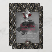 ゴシック解剖学ハートブラックバラ結婚式招待状 招待状 (正面/裏面)