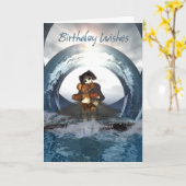 ゴシック誕生日カードリトルゴシックガールアンドデディB カード (黄色い花)