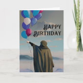 ゴシック誕生日ブラックマント&ダークスカイバルーン カード (正面)