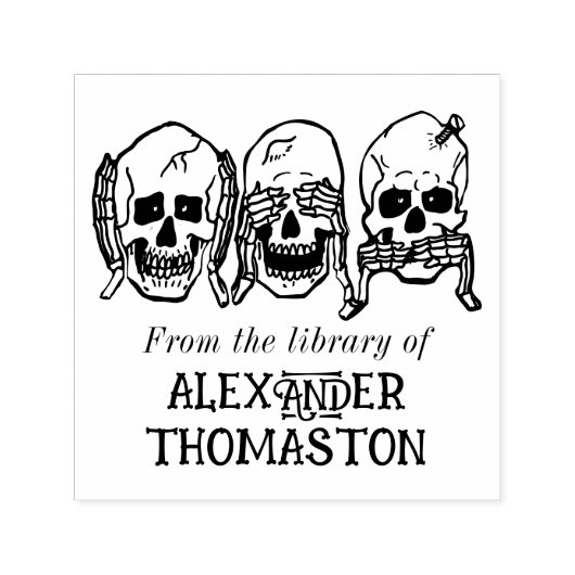 ゴシック語のスカル参照話Hear No Evil Library Book セルフインキングスタンプ (デザイン)