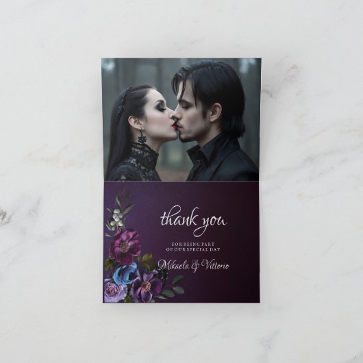 ゴシック調のダークフラワーの結婚式 写真 サンキューカード (内部)