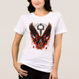ゴシック調のベルベットボウと翼のついた鍵と月 トライブレンドＴシャツ