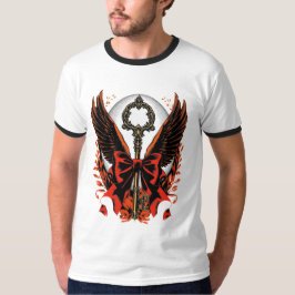 ゴシック調のベルベットボウキー＋羽と月 Tシャツ
