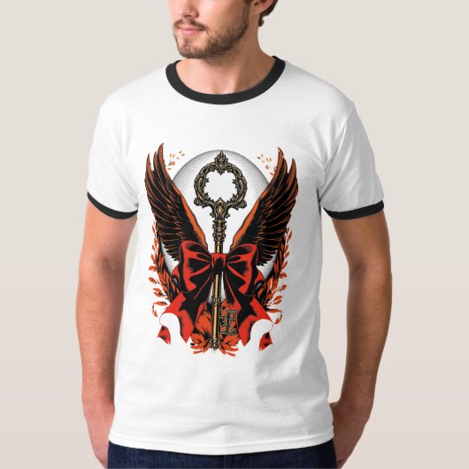 ゴシック調のベルベットボウキー＋羽と月 Tシャツ (正面)
