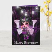 ゴシック調の妖精《フェアリー・パープル》弦の誕生日 カード (黄色い花)