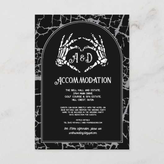 ゴシック調の宿泊施設 ウェディング スケルトン ハート 手 エンクロージャーカード (正面)