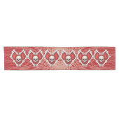 ゴシック赤いハートの列とボーンスカルらせん状 ショートテーブルランナー (横)