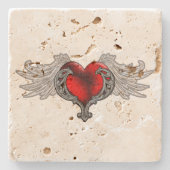 ゴシック赤いハートウィングス ストーンコースター (正面)