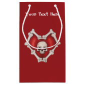 ゴシック赤いハート骨輪郭ホワイトスカルダークレッド スモールペーパーバッグ (裏面)