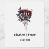 ゴシック赤いバラ スケルトン ウェディング ワインラベル (シングルラベル)