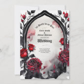 ゴシック赤い黒のバラTil Death Do Us Part 招待状 (正面)