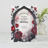 ゴシック赤い黒のバラTil Death Do Us Part 招待状 (スタンド正面)