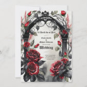ゴシック赤い黒のバラTil Death Do Us Part 招待状 (正面)