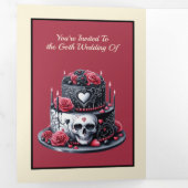 ゴシック赤と結婚黒のケーキ 三つ折り招待状 (内部最初)