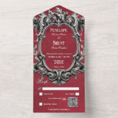 ゴシック赤ムーディフレビクトリアンームQRコード オールインワン招待状 (内側)