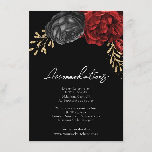 ゴシック赤花のウェディング 宿泊施設 封筒 エンクロージャーカード (正面)