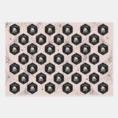 ゴシック赤面ピンクスカルとストライプハロウィーン ラッピングペーパーシート (正面)