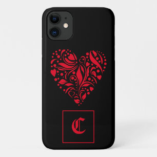 ゴシック赤黒ハート旧英イニシャル iPhone 11 ケース
