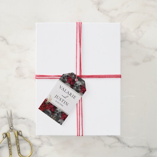 ゴシック赤黒フローラ結婚ズ ギフトタグ (より糸付き)