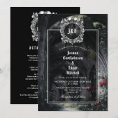 ゴシック遺跡とバラのモノグラムオールインワン結婚式 招待状 (正面/裏面)